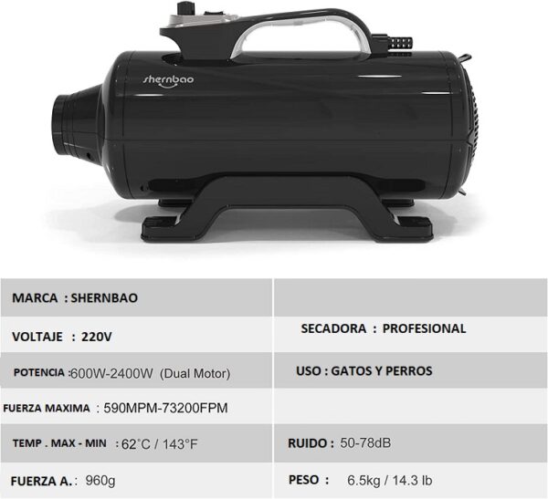 Soplador para perros SHERNBAO profesional 2 motores - Imagen 5